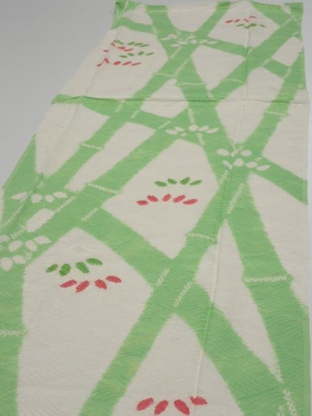 Photo3: 1Q03z90  Japanese Kimono Silk  FABRIC Bamboo Off-white 64.6x14.4 (3)