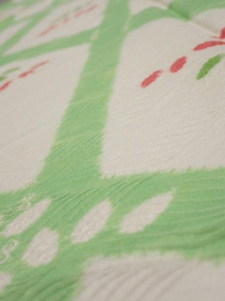 Photo4: 1Q03z90  Japanese Kimono Silk  FABRIC Bamboo Off-white 64.6x14.4 (4)