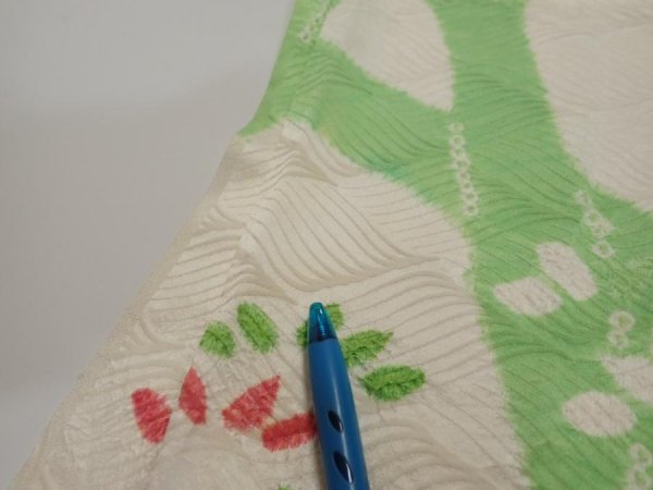 Photo7: 1Q03z90  Japanese Kimono Silk  FABRIC Bamboo Off-white 64.6x14.4 (7)