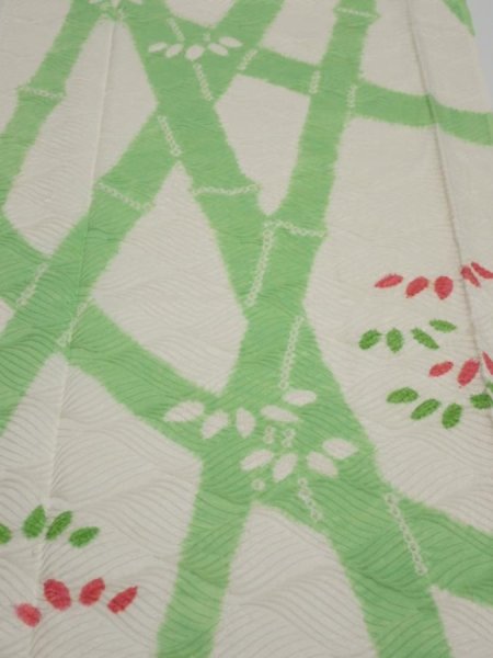 Photo1: 1Q04z90  Japanese Kimono Silk  FABRIC Bamboo Off-white 64.6x14.2 (1)