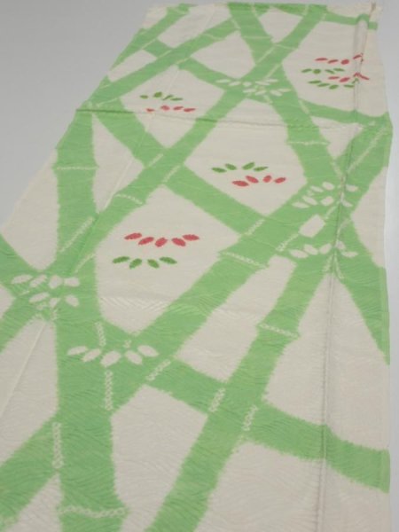 Photo2: 1Q04z90  Japanese Kimono Silk  FABRIC Bamboo Off-white 64.6x14.2 (2)