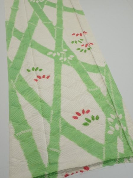 Photo4: 1Q04z90  Japanese Kimono Silk  FABRIC Bamboo Off-white 64.6x14.2 (4)