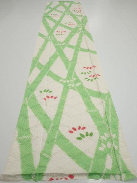 Photo5: 1Q04z90  Japanese Kimono Silk  FABRIC Bamboo Off-white 64.6x14.2 (5)