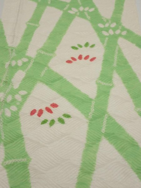 Photo1: 1Q05z80  Japanese Kimono Silk  FABRIC Bamboo Off-white 57.5x14.4 (1)