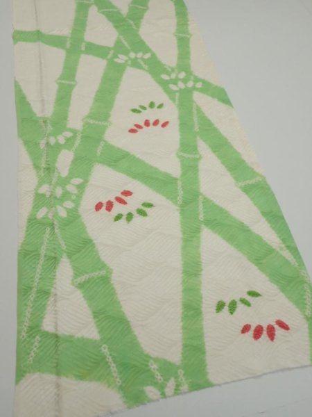 Photo2: 1Q05z80  Japanese Kimono Silk  FABRIC Bamboo Off-white 57.5x14.4 (2)