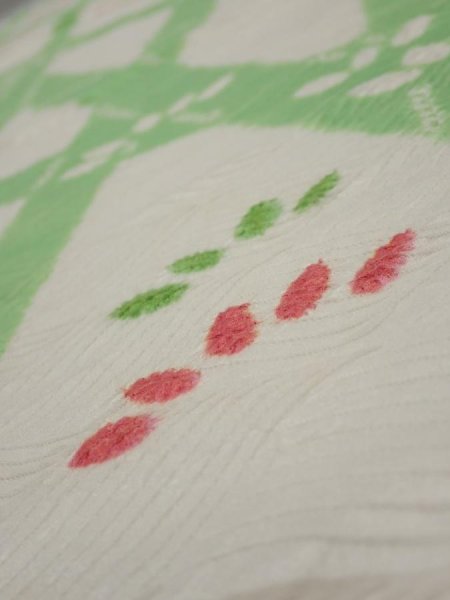Photo4: 1Q05z80  Japanese Kimono Silk  FABRIC Bamboo Off-white 57.5x14.4 (4)