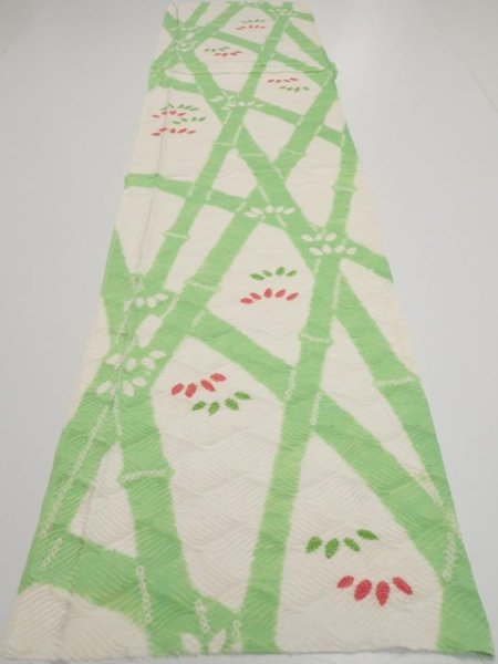 Photo5: 1Q05z80  Japanese Kimono Silk  FABRIC Bamboo Off-white 57.5x14.4 (5)