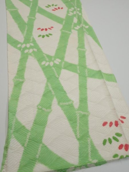 Photo2: 1Q06z90  Japanese Kimono Silk  FABRIC Bamboo Off-white 64.2x14.4 (2)