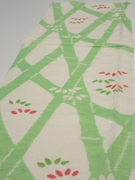 Photo3: 1Q06z90  Japanese Kimono Silk  FABRIC Bamboo Off-white 64.2x14.4 (3)