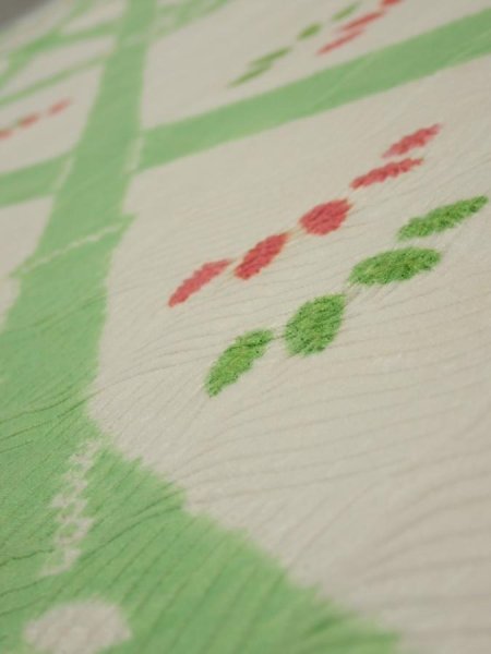 Photo4: 1Q06z90  Japanese Kimono Silk  FABRIC Bamboo Off-white 64.2x14.4 (4)