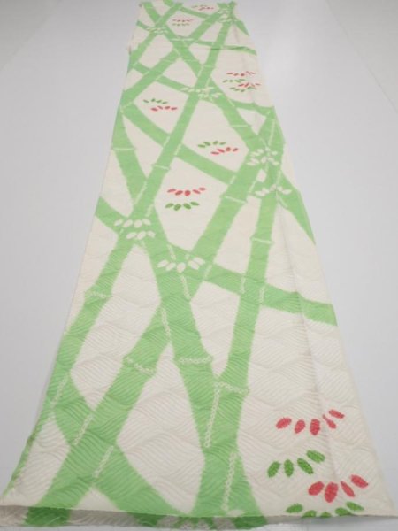 Photo5: 1Q06z90  Japanese Kimono Silk  FABRIC Bamboo Off-white 64.2x14.4 (5)
