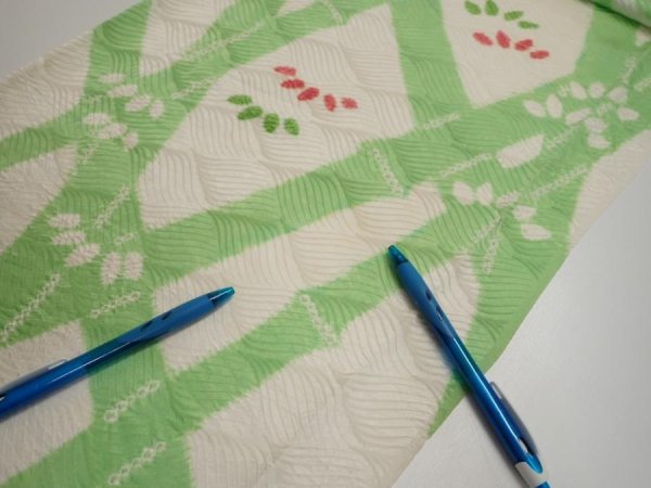 Photo6: 1Q06z90  Japanese Kimono Silk  FABRIC Bamboo Off-white 64.2x14.4 (6)