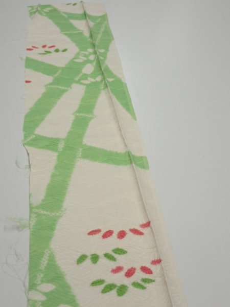 Photo3: 1Q07z40  Japanese Kimono Silk  FABRIC Bamboo Off-white 55.9x7.1 (3)