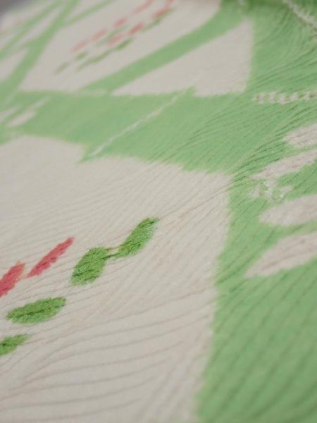 Photo4: 1Q07z40  Japanese Kimono Silk  FABRIC Bamboo Off-white 55.9x7.1 (4)