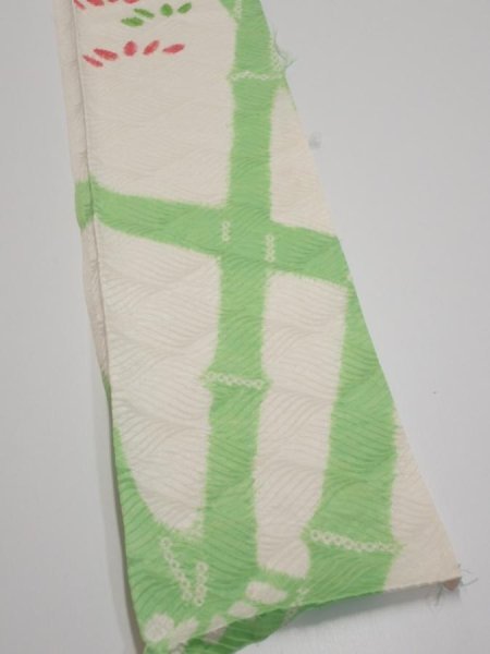 Photo2: 1Q08z30  Japanese Kimono Silk  FABRIC Bamboo Off-white 36.2x6.9 (2)