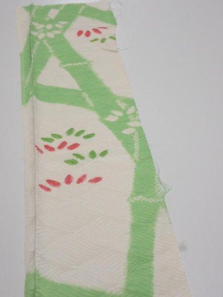 Photo3: 1Q08z30  Japanese Kimono Silk  FABRIC Bamboo Off-white 36.2x6.9 (3)