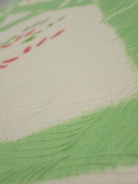 Photo4: 1Q08z30  Japanese Kimono Silk  FABRIC Bamboo Off-white 36.2x6.9 (4)