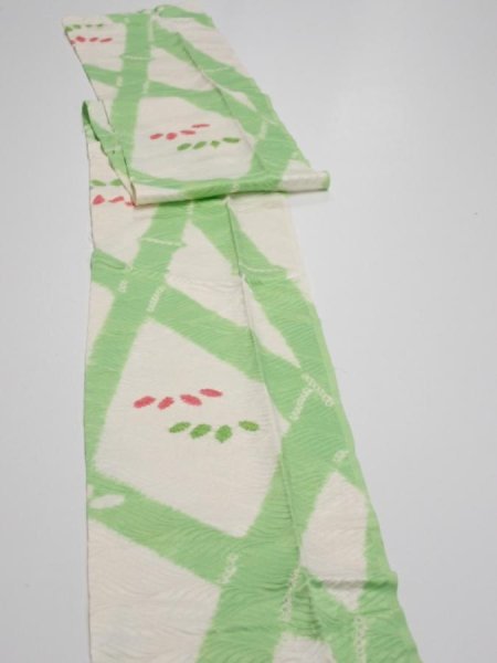 Photo3: 1Q09z60  Japanese Kimono Silk  FABRIC Bamboo Off-white 79.5x7.1 (3)