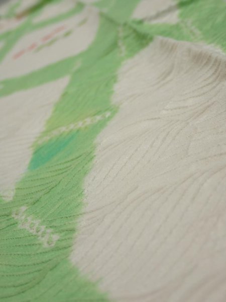 Photo4: 1Q09z60  Japanese Kimono Silk  FABRIC Bamboo Off-white 79.5x7.1 (4)