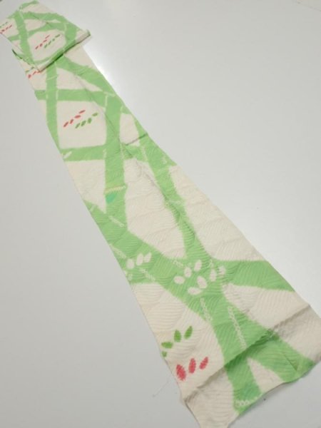 Photo5: 1Q09z60  Japanese Kimono Silk  FABRIC Bamboo Off-white 79.5x7.1 (5)