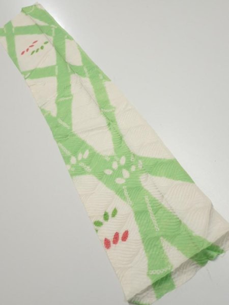 Photo1: 1Q10z30  Japanese Kimono Silk  FABRIC Bamboo Off-white 37.0x7.1 (1)