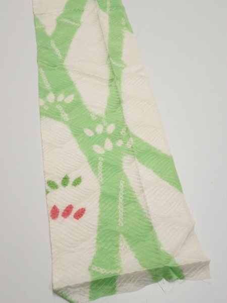 Photo2: 1Q10z30  Japanese Kimono Silk  FABRIC Bamboo Off-white 37.0x7.1 (2)