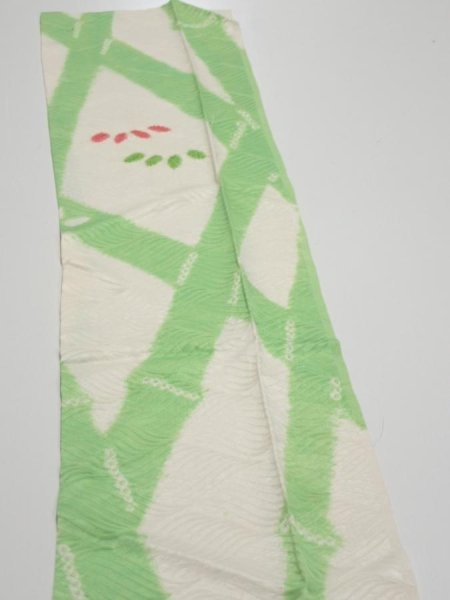 Photo3: 1Q10z30  Japanese Kimono Silk  FABRIC Bamboo Off-white 37.0x7.1 (3)