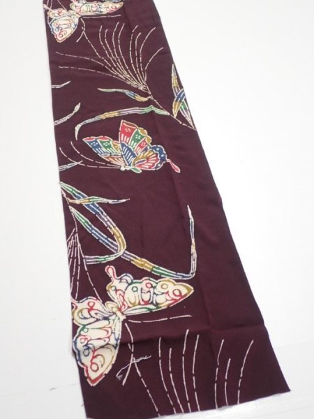 Photo2: 1Q09z60  Japanese Kimono Silk  FABRIC Butterfly Grape 81.9x6.5 (2)
