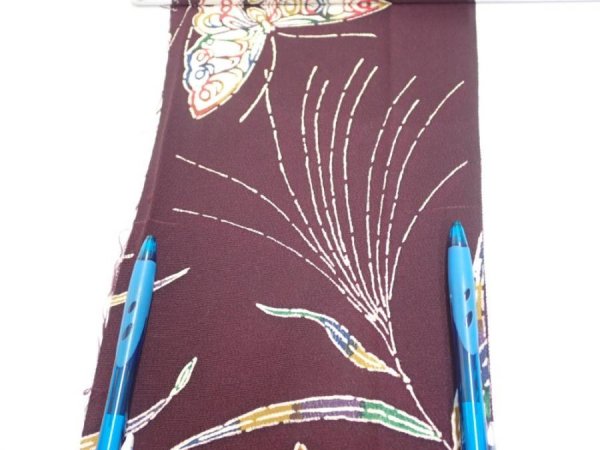 Photo5: 1Q09z60  Japanese Kimono Silk  FABRIC Butterfly Grape 81.9x6.5 (5)