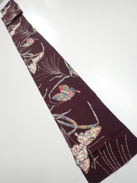 Photo6: 1Q09z60  Japanese Kimono Silk  FABRIC Butterfly Grape 81.9x6.5 (6)