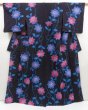 Photo1: 5224T02z530 Vintage Japanese Kimono Cotton YUKATA Flower Indigo-Purple (1)