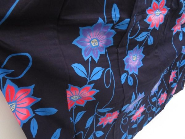 Photo3: 5224T02z530 Vintage Japanese Kimono Cotton YUKATA Flower Indigo-Purple (3)