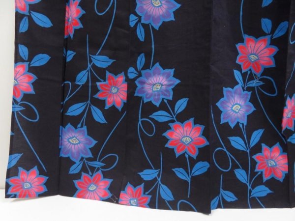 Photo4: 5224T02z530 Vintage Japanese Kimono Cotton YUKATA Flower Indigo-Purple (4)