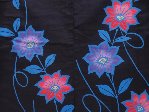 Photo5: 5224T02z530 Vintage Japanese Kimono Cotton YUKATA Flower Indigo-Purple (5)