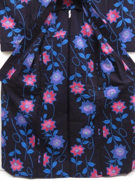 Photo8: 5224T02z530 Vintage Japanese Kimono Cotton YUKATA Flower Indigo-Purple (8)