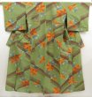 Photo1: 5224T03z490 Vintage Japanese Kimono Cotton YUKATA Flower Olive green (1)
