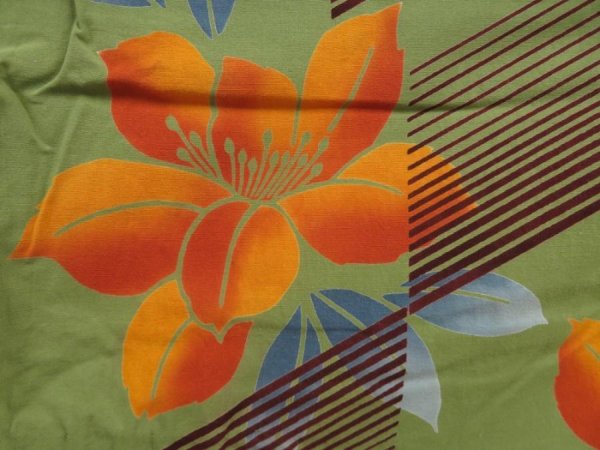 Photo6: 5224T03z490 Vintage Japanese Kimono Cotton YUKATA Flower Olive green (6)