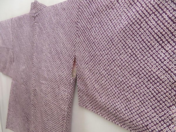 Photo3: 5224T05z570 Vintage Japanese Kimono Silk SHIBORI HAORI  Purple (3)