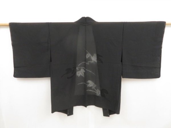 Photo1: 5224T06z300 Vintage Japanese Kimono Silk See through HAORI Leaf Black (1)