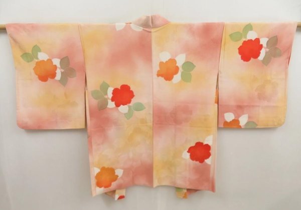 Photo1: 5224T07z600 Vintage Japanese Kimono Silk HAORI Peony Pink (1)
