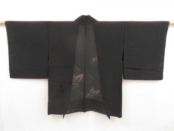 Photo1: 5224T08z260 Vintage Japanese Kimono Silk See through HAORI Butterfly Black (1)