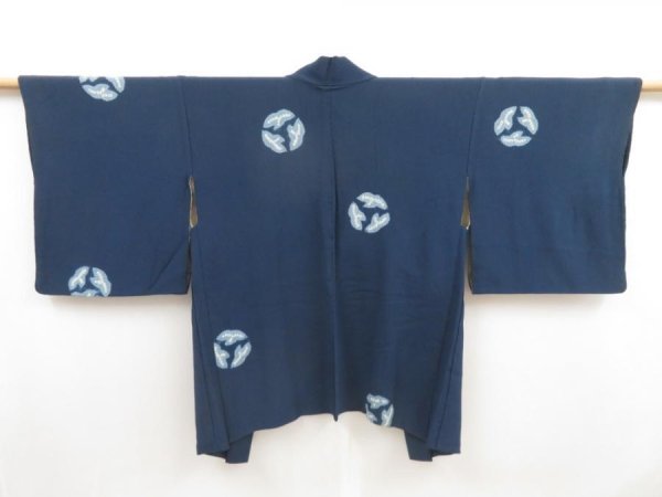 Photo1: 5224T09z570 Vintage Japanese Kimono Silk HAORI  Navy (1)