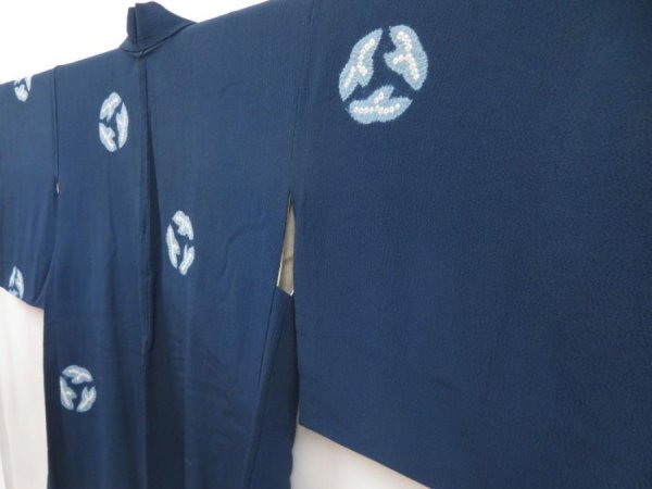 Photo2: 5224T09z570 Vintage Japanese Kimono Silk HAORI  Navy (2)