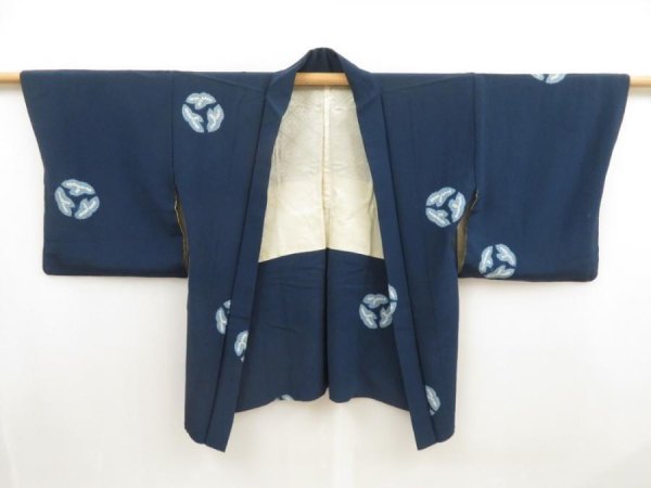 Photo6: 5224T09z570 Vintage Japanese Kimono Silk HAORI  Navy (6)
