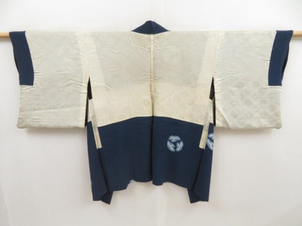 Photo8: 5224T09z570 Vintage Japanese Kimono Silk HAORI  Navy (8)