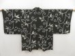 Photo1: 5224T10z600 Vintage Japanese Kimono Silk HAORI Leaf Black (1)
