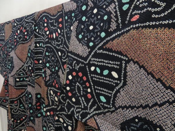 Photo2: 5224T12z980 Vintage Japanese Kimono Silk SHIBORI KOMON  Black (2)