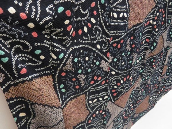Photo3: 5224T12z980 Vintage Japanese Kimono Silk SHIBORI KOMON  Black (3)