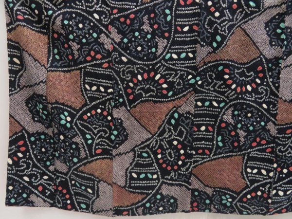 Photo4: 5224T12z980 Vintage Japanese Kimono Silk SHIBORI KOMON  Black (4)