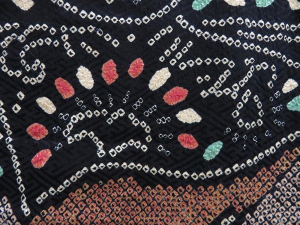 Photo6: 5224T12z980 Vintage Japanese Kimono Silk SHIBORI KOMON  Black (6)